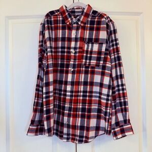 Tommy Hilfiger Boys Flannel‎ Button Down Shirt Red Blue White Plaid L (16/18)